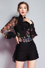 Load image into Gallery viewer, Milan Arrival Spring Women&#39;s Ruffles Floral Printed Long Sleeves Elegant Fashion Designer Silk Shirts&amp;Blouses
