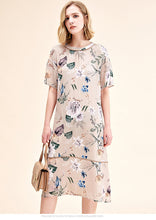 Muatkan imej ke dalam penonton Galeri, 100% Natural Silk Women&#39;s Runway Dresses O Neck Short Sleeves Floral printed Elegant Fashion Summer Dresses
