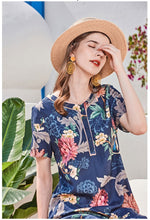 Load image into Gallery viewer, 100% Silk Women&#39;s Runway Dresses O Neck Short Sleeves Floral Printed Fashion Short Summer Dresses
