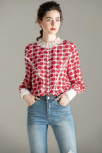 Load image into Gallery viewer, 100% Pure Silk Women&#39;s Designer Shirts Ruffled Collar Long Sleeves Printed Patchwork Elegant Pullover Blouse Shirt
