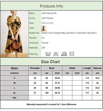 Load image into Gallery viewer, 100% Natural Silk Women&#39;s Dresses Sexy V Neck Short Sleeves Printed Empire Waist Fashion Casual Holiday Dress Vestidos
