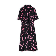 Muatkan imej ke dalam penonton Galeri, 100% Silk Women&#39;s Runway Dress Turn Down Collar Short Sleeves Sash belt Printed Fashion Casual Designer Dresses
