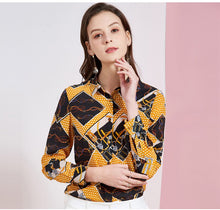 Muatkan imej ke dalam penonton Galeri, 100% Pure Silk Women&#39;s Runway Shirts Turn Down Collar Long Sleeves Printed Fashion Casual Ladies&#39; Blouse Shirt
