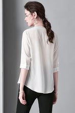 Load image into Gallery viewer, 100% Pure Silk Shirts Women&#39;s Sexy V Neck 3/4 Sleeves Fashion Casual Blouse Camisa Tops
