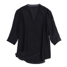 Muatkan imej ke dalam penonton Galeri, 100% Pure Silk Shirts Women&#39;s Sexy V Neck 3/4 Sleeves Fashion Casual Blouse Camisa Tops
