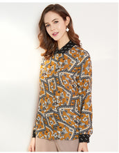 Muatkan imej ke dalam penonton Galeri, 100% Pure Silk Women&#39;s Runway Shirts Turn Down Collar Printed Long Sleeves Elegant Fashion Casual Shirts Blouses in Two Colors
