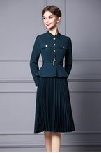 Load image into Gallery viewer, Carol&#39;s High-Collar Pleat Dress
