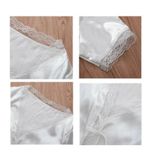 Muatkan imej ke dalam penonton Galeri, Women&#39;s Lace Silk Satin Short Sleeve White Casual Crop Top Shirts
